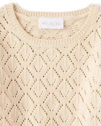 Pull en maille ajourée festonné pour filles