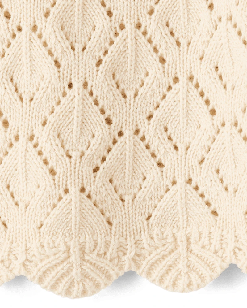 Girls Scalloped Pointelle Sweater