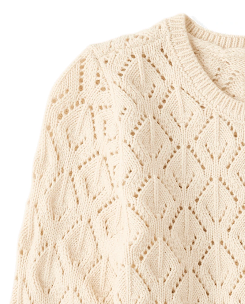 Girls Scalloped Pointelle Sweater