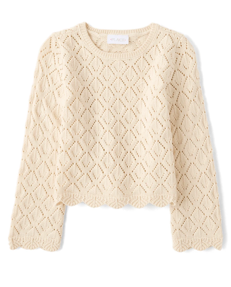 Girls Scalloped Pointelle Sweater