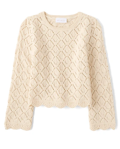 Girls Scalloped Pointelle Sweater