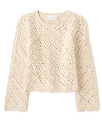 Girls Scalloped Pointelle Sweater