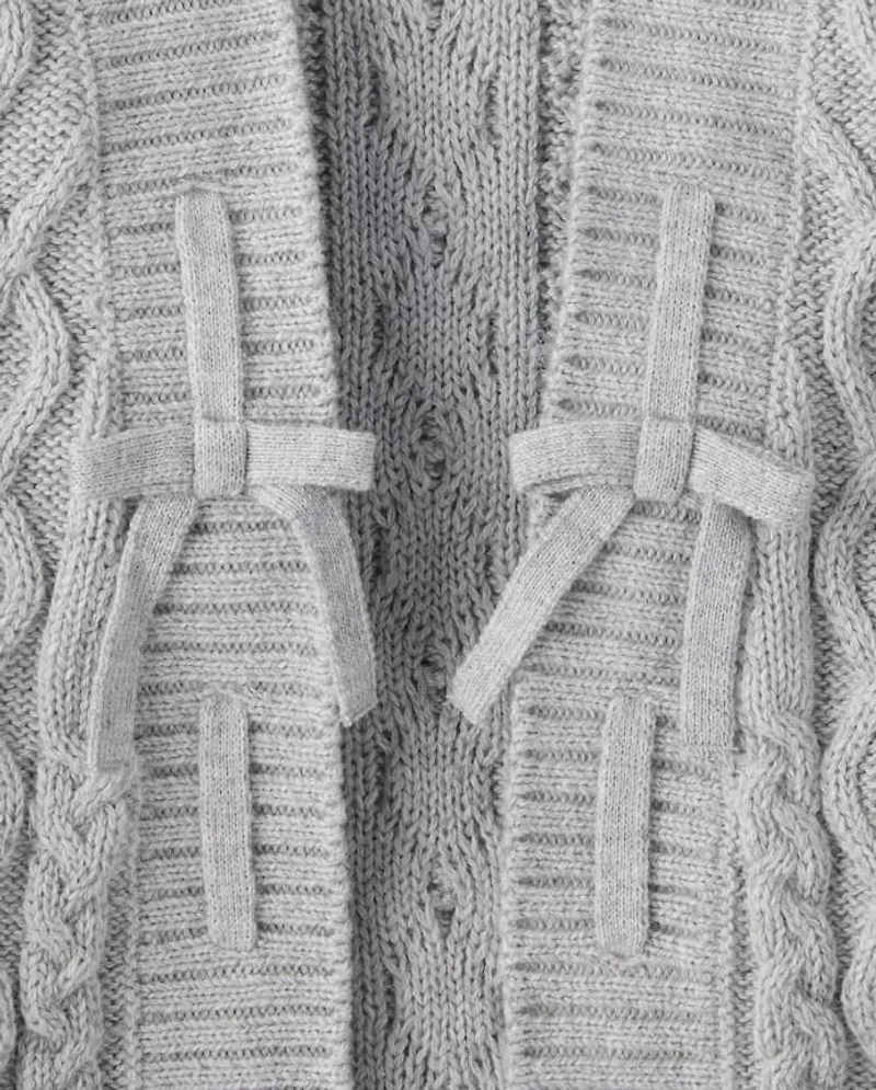 Girls Laced Bow Cable Knit Cardigan