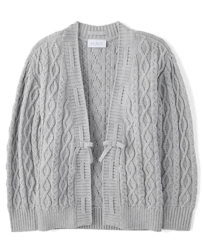 Girls Laced Bow Cable Knit Cardigan