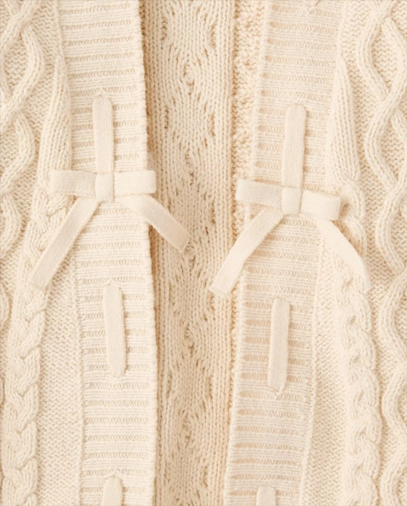Girls Lace Up Bow Cable Knit Cardigan