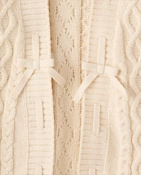 Girls Lace Up Bow Cable Knit Cardigan