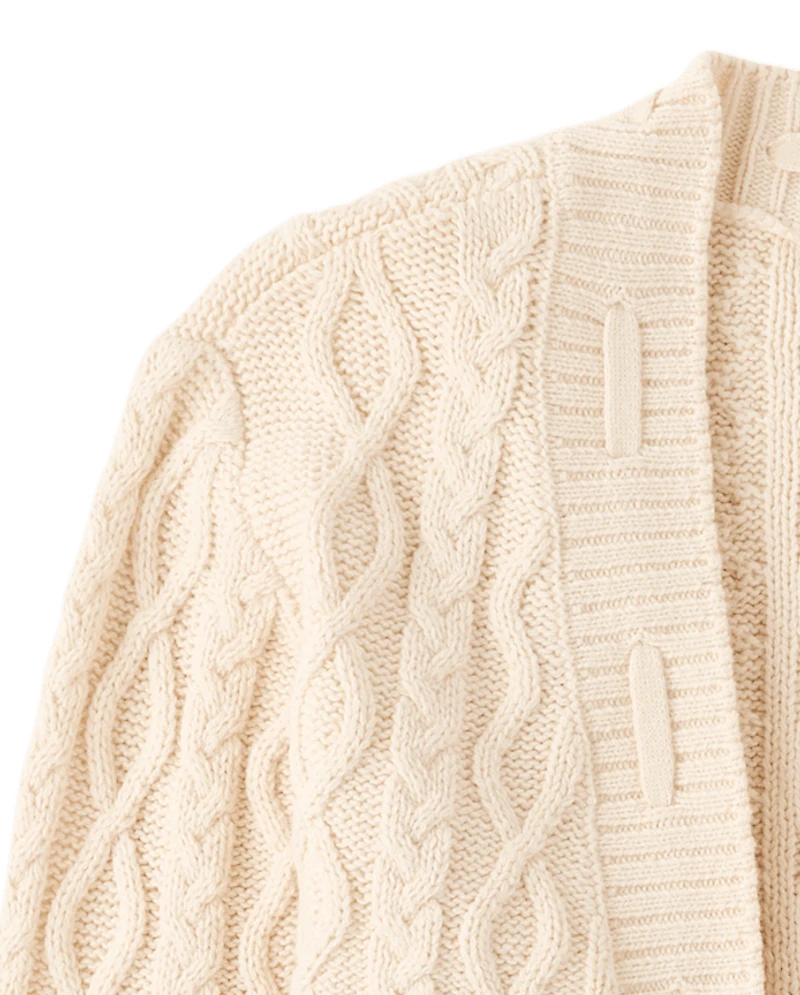 Girls Lace Up Bow Cable Knit Cardigan
