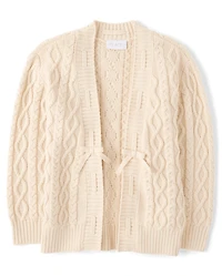 Girls Lace Up Bow Cable Knit Cardigan