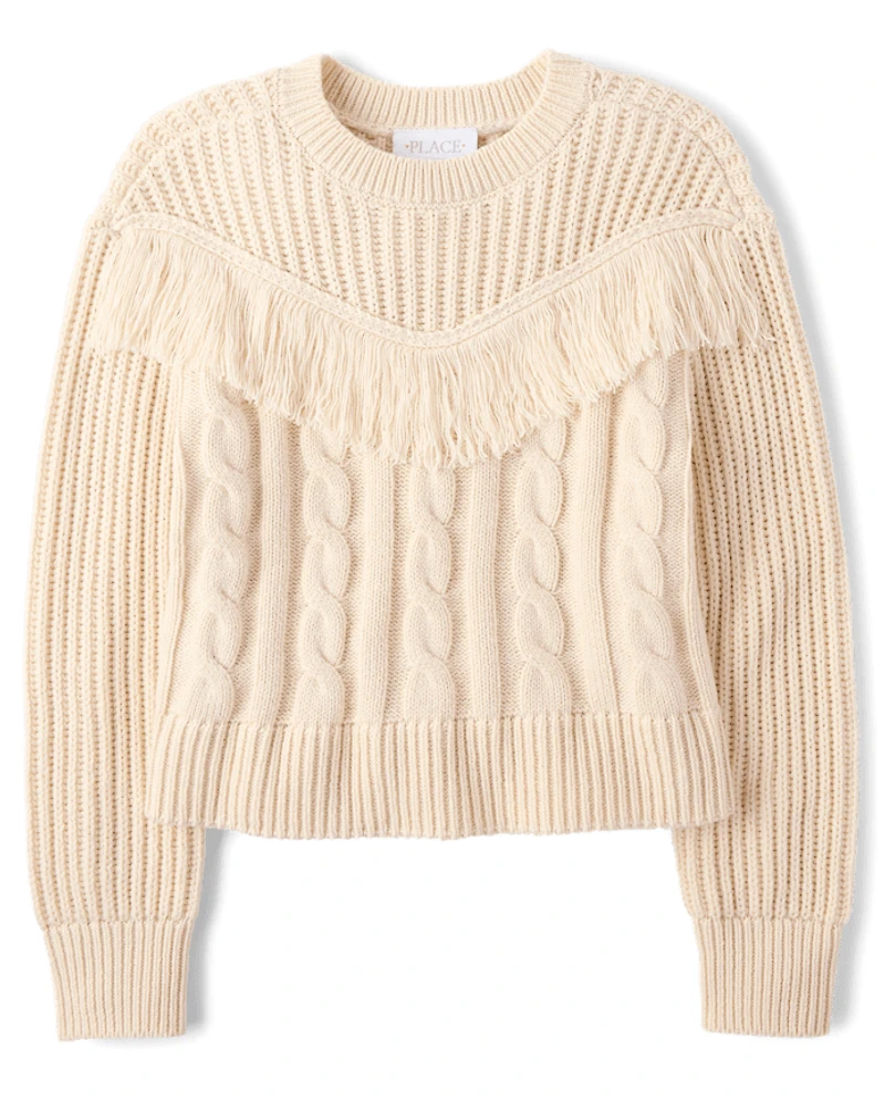 Girls Fringe Shaker Stitch Sweater