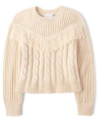 Girls Fringe Shaker Stitch Sweater