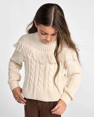 Girls Fringe Shaker Stitch Sweater