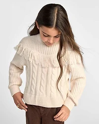 Girls Fringe Shaker Stitch Sweater