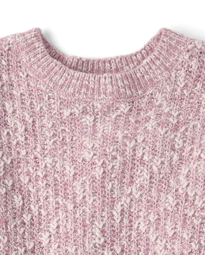 Pull en maille torsadée chinée à points shaker pour filles