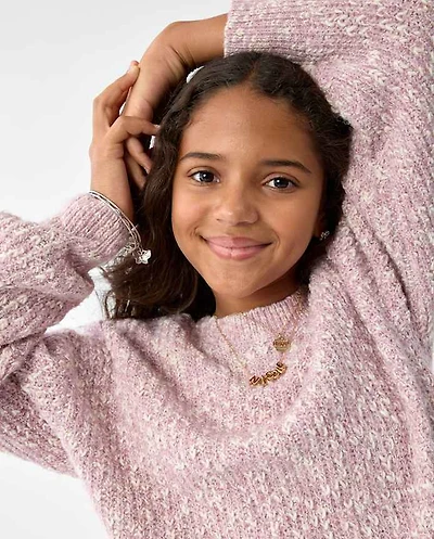 Girls Marled Shaker Stitch Cable Knit Sweater