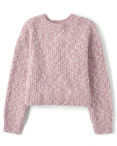 Pull en maille torsadée chinée à points shaker pour filles