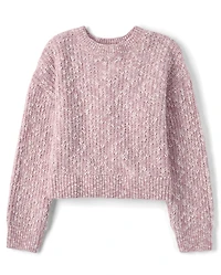 Pull en maille torsadée chinée à points shaker pour filles