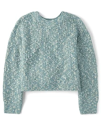 Girls Marled Shaker Stitch Cable Knit Sweater