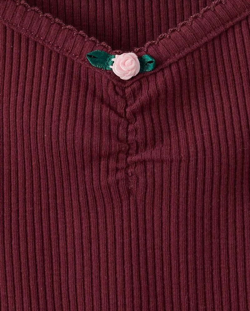 Girls V-Neck Ribbed Cinched Top