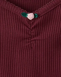 Girls V-Neck Ribbed Cinched Top
