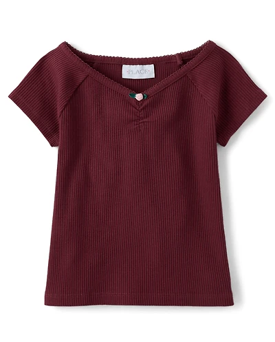 Girls V-Neck Ribbed Cinched Top