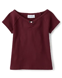 Girls V-Neck Ribbed Cinched Top