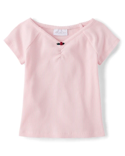 Girls V-Neck Ribbed Cinched Top