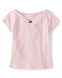 Girls V-Neck Ribbed Cinched Top