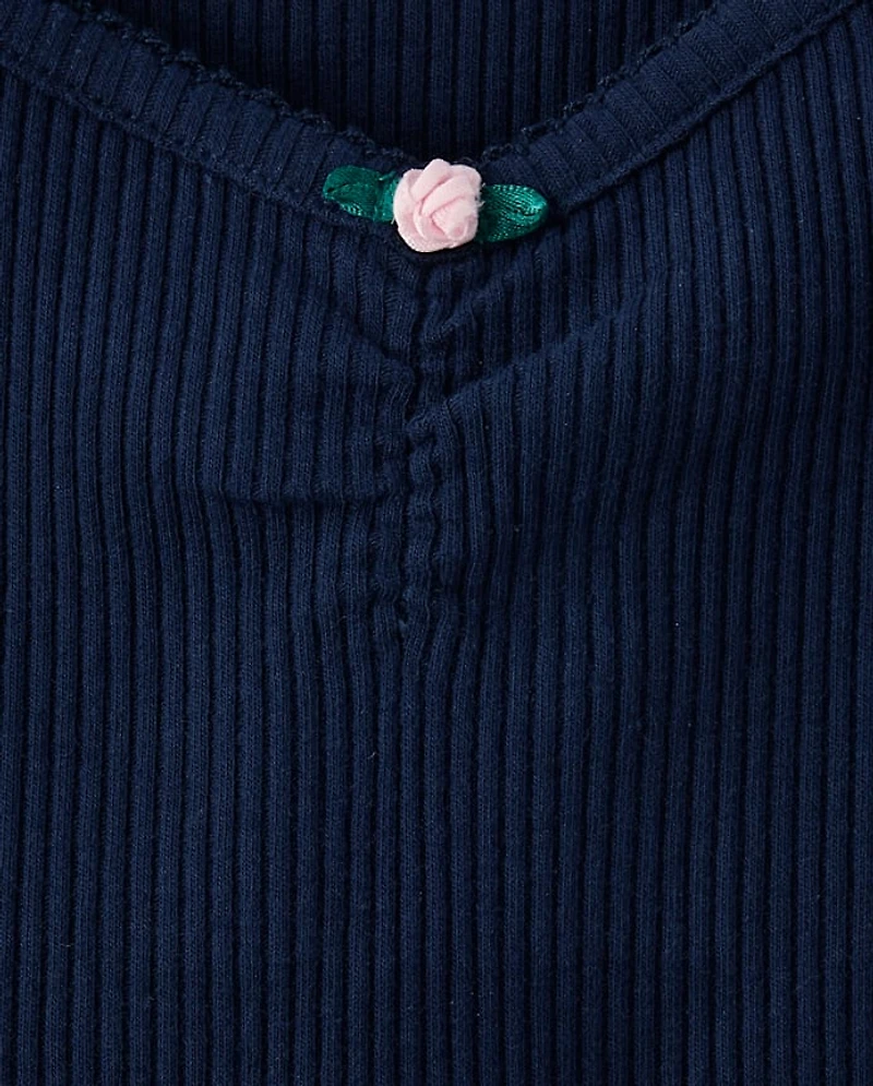 Girls V-Neck Ribbed Cinched Top