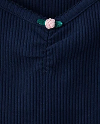 Girls V-Neck Ribbed Cinched Top