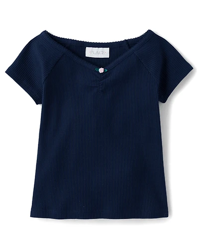 Girls V-Neck Ribbed Cinched Top