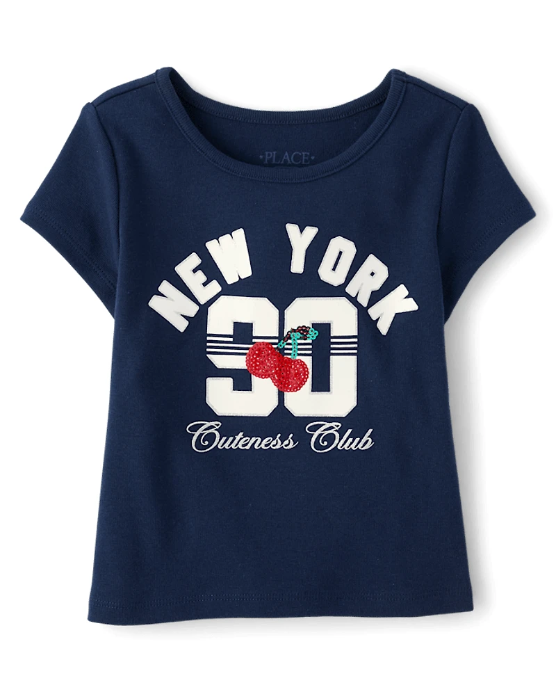 Girls Sequin Cherry Varsity Baby Tee