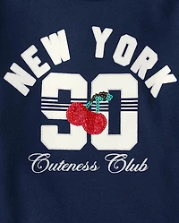 Girls Sequin Cherry Varsity Baby Tee