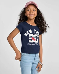 Girls Sequin Cherry Varsity Baby Tee