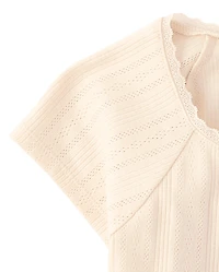 Girls Rhinestone Graphic Pointelle Top