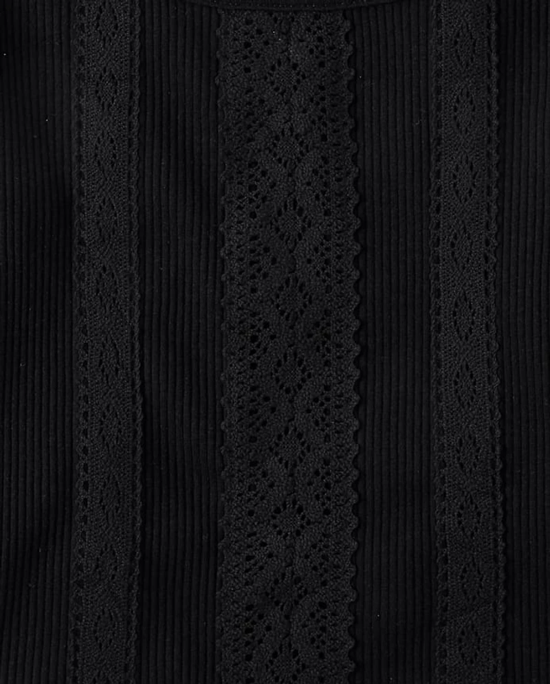 Girls Crochet Lace Trim Ribbed Top