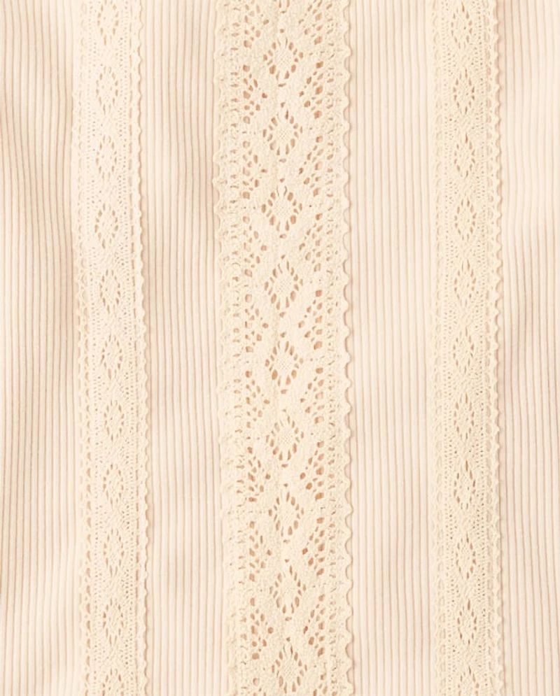 Girls Crochet Lace Trim Ribbed Baby Tee