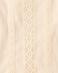 Girls Crochet Lace Trim Ribbed Top