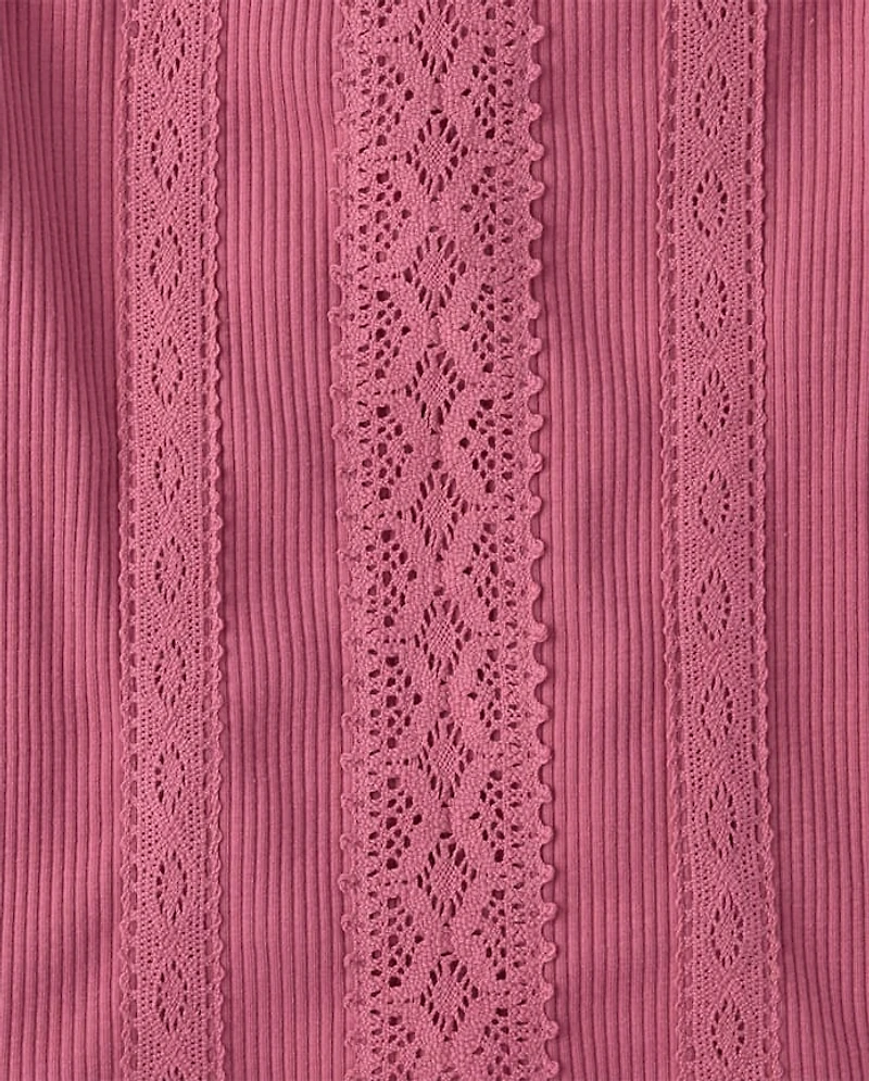 Girls Crochet Lace Trim Ribbed Baby Tee