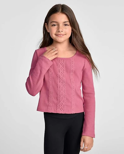Girls Crochet Lace Trim Ribbed Baby Tee