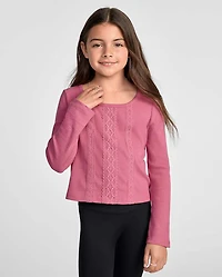 Girls Crochet Lace Trim Ribbed Baby Tee