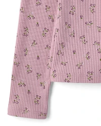 Haut Henley côtelé à col en V fleuri pour filles