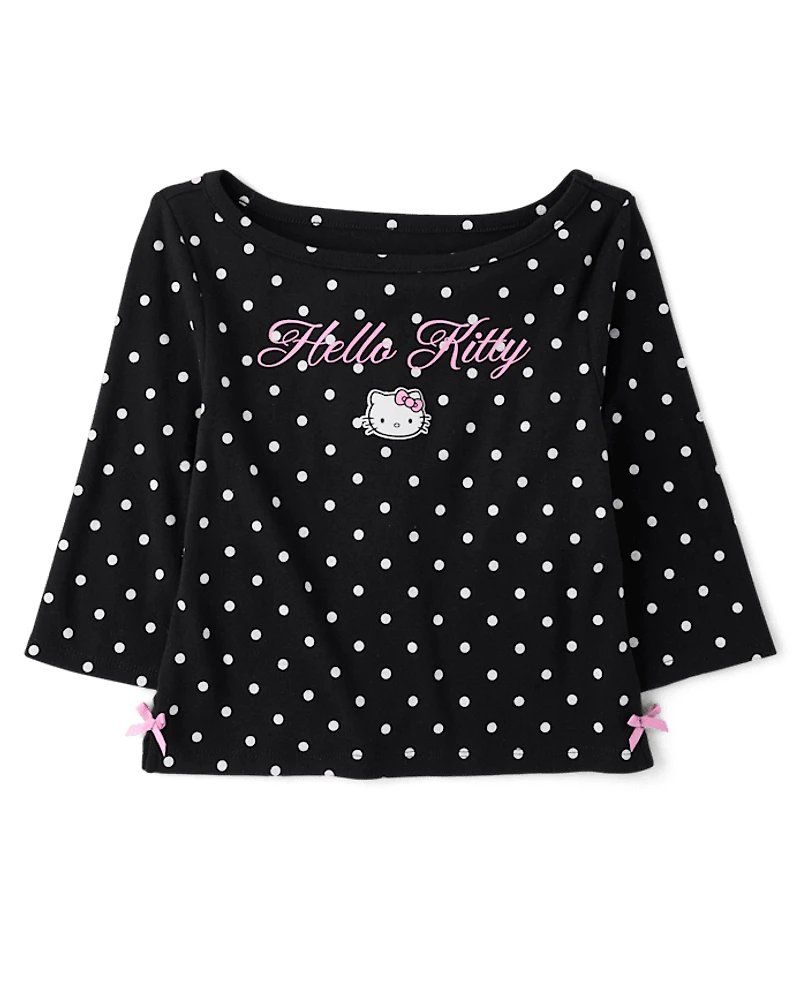 Girls Hello Kitty® Puff Print Polka Dot Elbow Sleeve Top