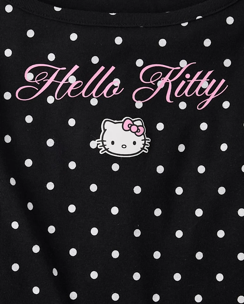 Girls Hello Kitty® Puff Print Polka Dot Elbow Sleeve Top