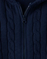 Girls Tipped Cable Knit Zip Up Sweater Hoodie