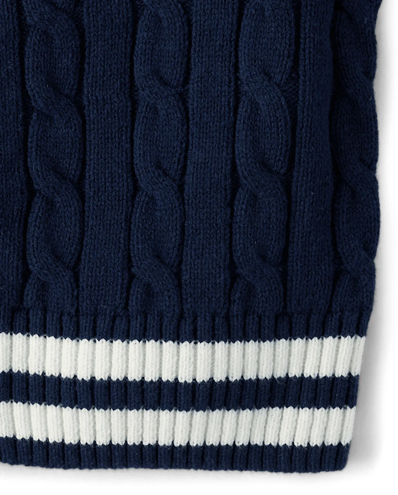 Girls Tipped Cable Knit Zip Up Sweater Hoodie