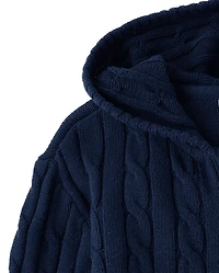 Girls Tipped Cable Knit Zip Up Sweater Hoodie