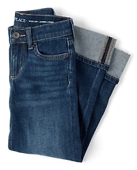 Girls Roll Cuff Wide Leg Jeans