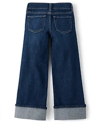 Girls Roll Cuff Wide Leg Jeans