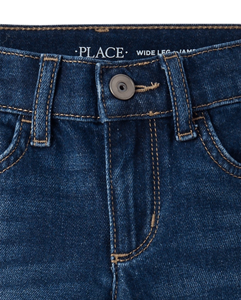 Girls Roll Cuff Wide Leg Jeans