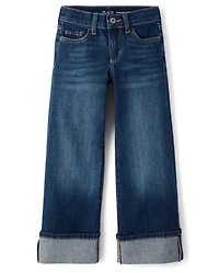 Girls Roll Cuff Wide Leg Jeans